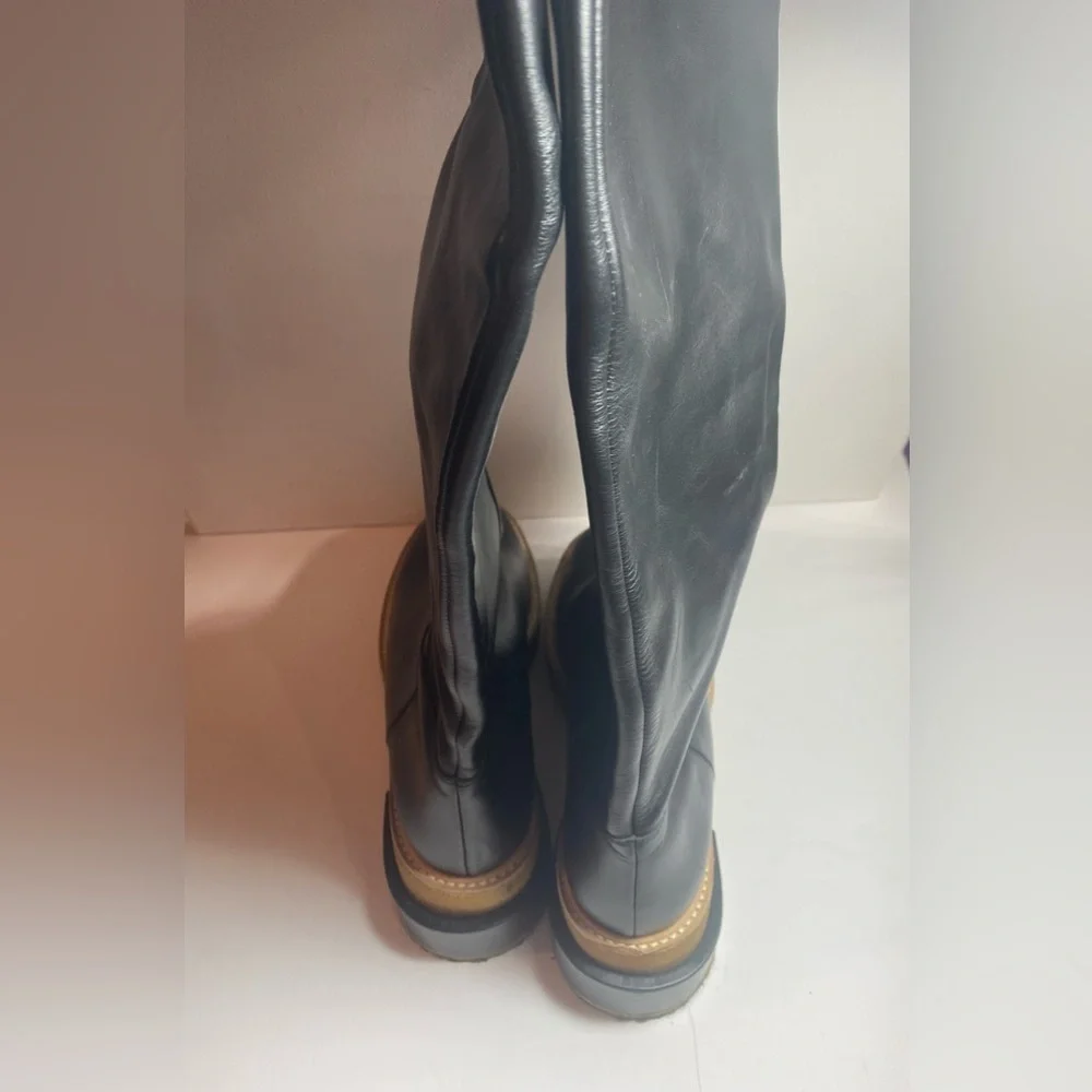 Frame Denim 40 Le Canon Black Noir Leather Over the Knee Platform Heel Boots